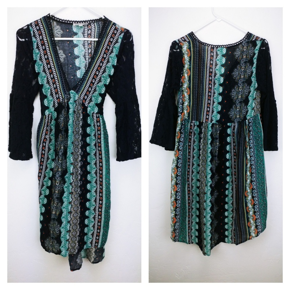 Tassels N Lace Boho Dress with lace sleeve
